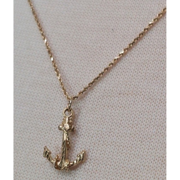 Jewelry - 14K Gold Anchor Necklace Nautical Rope Chain Maritime Pendant 20" Vintage 4.4 g